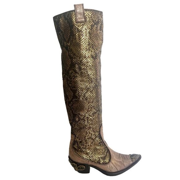 Giuseppe Zanotti Vintage Snakeskin Leather Western Thigh-High Boots – Size 8 - Picture 3 of 8